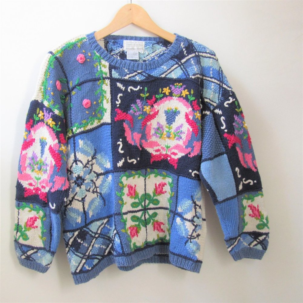 Vintage 90s Cottagecore Hand Knit Sweater Top